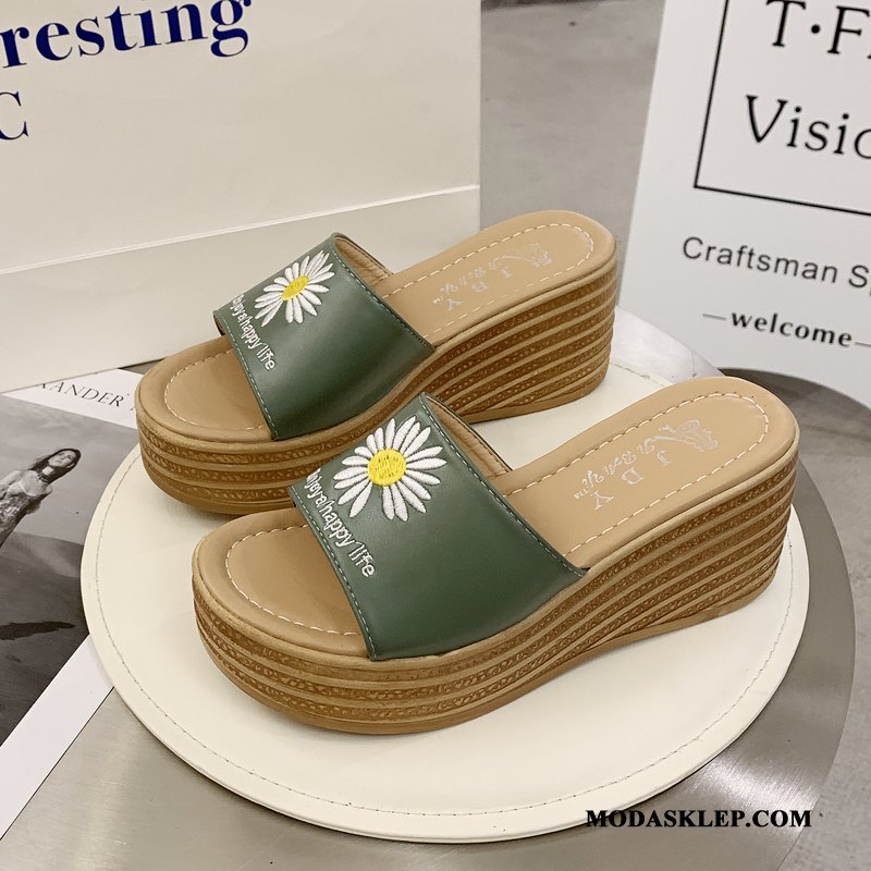 Damskie Kapcie Oferta Daisy Moda Z Grubą Podeszwą Damska Wedge Zielony
