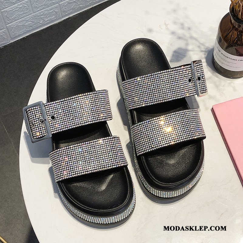 Damskie Kapcie Online Wszystko Pasuje Rhinestone 2019 Z Grubą Podeszwą Moda Czerwony Żółty