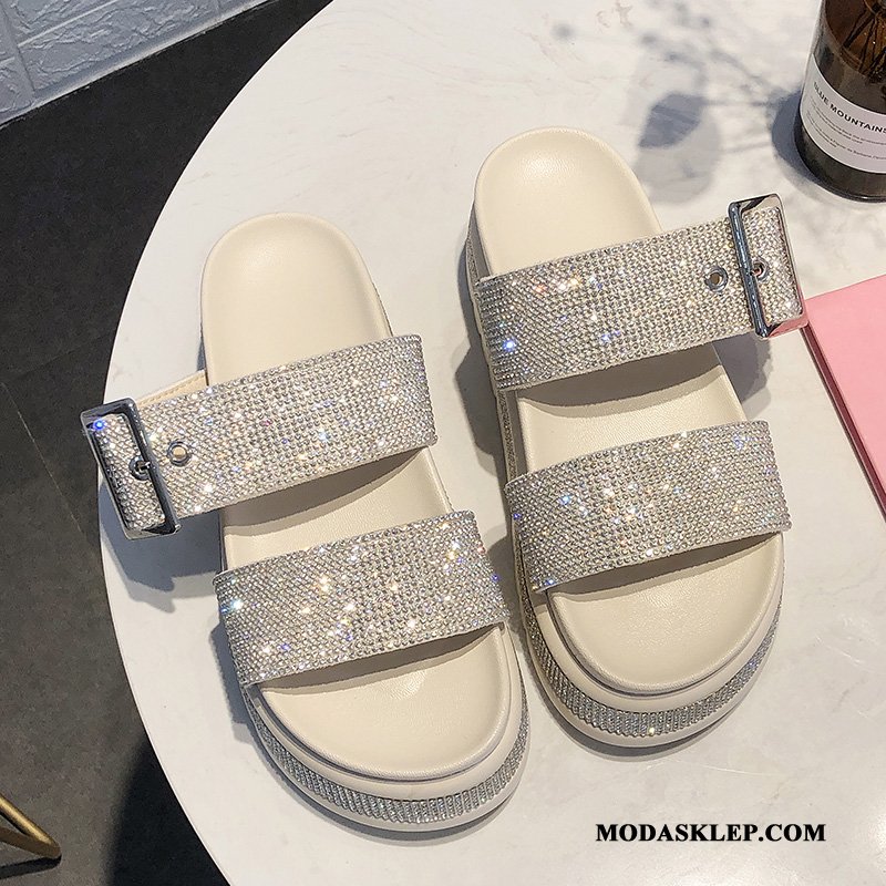 Damskie Kapcie Online Wszystko Pasuje Rhinestone 2019 Z Grubą Podeszwą Moda Czerwony Żółty