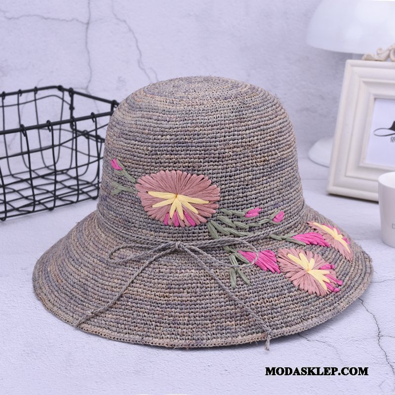 Damskie Kapelusz Oferta Vintage Kapelusz Rybacki Plażowe Kwiaty Słońce Niebieski