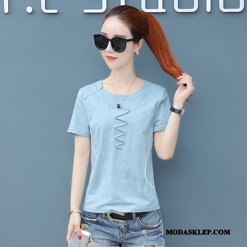 Damskie Koszulki Kup Casual Topy T-shirt 2019 Szerokie Lazurowy