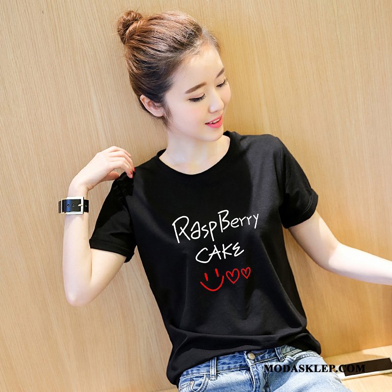Damskie Koszulki Kup Krótki Rękaw Szerokie T-shirt Super Lato Biały