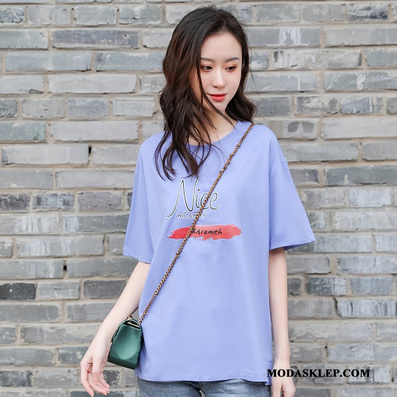 Damskie Koszulki Kup Moda Popularny T-shirt Krótki Rękaw Nowy Fioletowy Czarny
