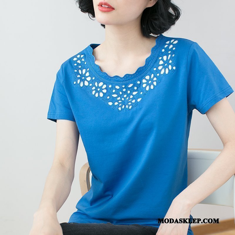 Damskie Koszulki Kup Nowy Slim Fit Kwiaty Koronka Lato Szary