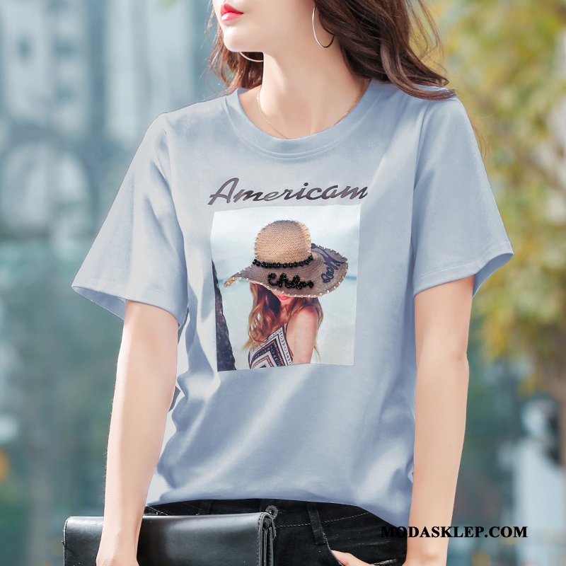 Damskie Koszulki Kup Szerokie Krótki Rękaw Topy Damska T-shirt Biały Czarny