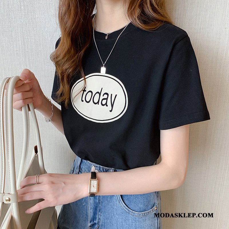 Damskie Koszulki Kupię Topy Krótki Rękaw T-shirt Drukowana Nowy Róża
