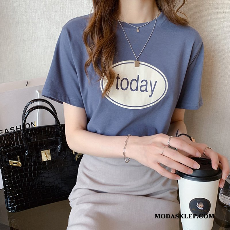 Damskie Koszulki Kupię Topy Krótki Rękaw T-shirt Drukowana Nowy Róża