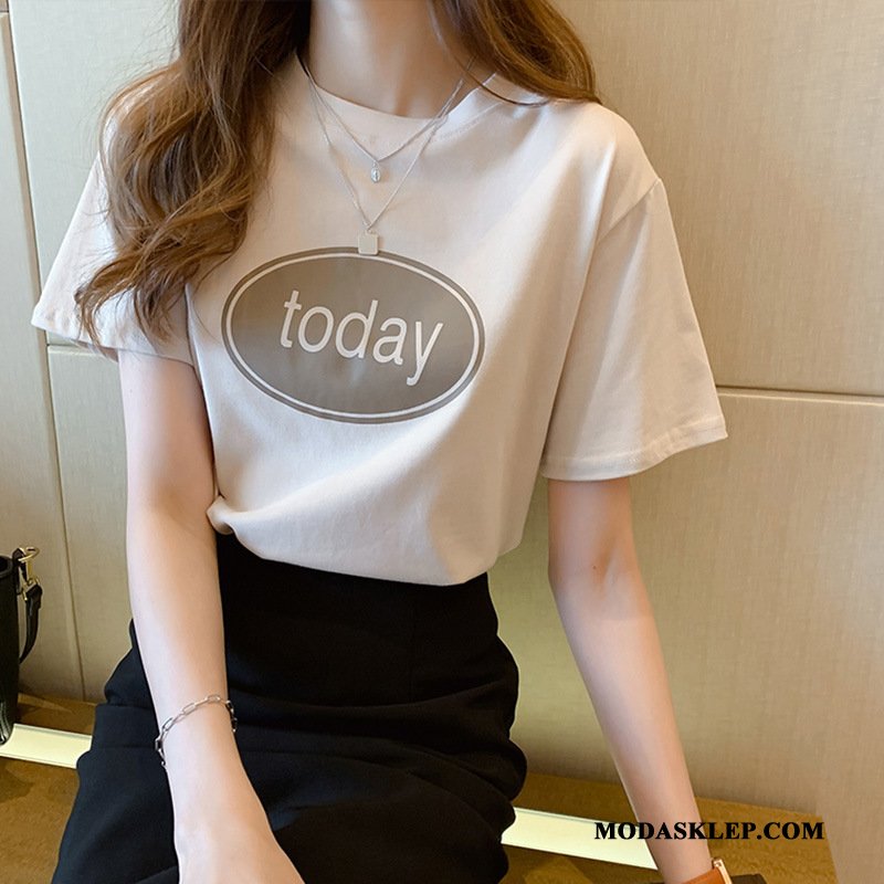 Damskie Koszulki Kupię Topy Krótki Rękaw T-shirt Drukowana Nowy Róża