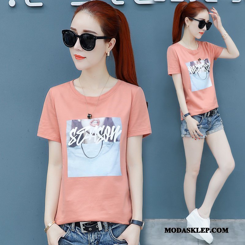 Damskie Koszulki Oferta Topy Szerokie Krótki Rękaw T-shirt Nowy Czarny