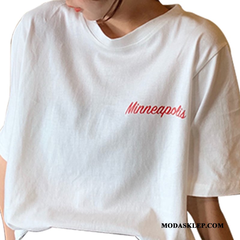 Damskie Koszulki Online Nowy T-shirt Długie Drukowana Tendencja Niebieski Oranż