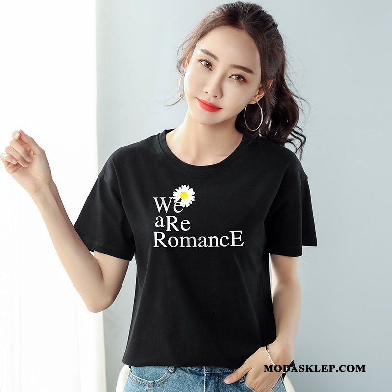 Damskie Koszulki Sklep Bawełna Tendencja T-shirt Damska Krótki Rękaw Biały