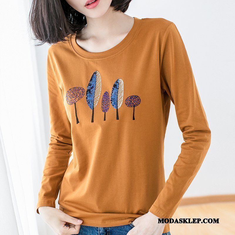 Damskie Koszulki Sprzedam Topy 2019 Slim Fit Damska T-shirt Z Długim Rękawem Jasny