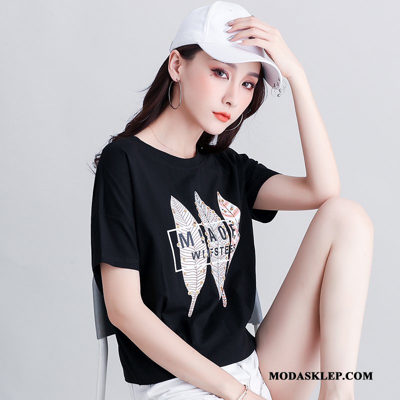 Damskie Koszulki Tanie Damska Szerokie Lato Krótki T-shirt Czarny Czerwony