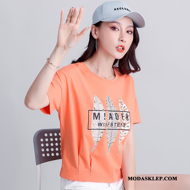 Damskie Koszulki Tanie Damska Szerokie Lato Krótki T-shirt Czarny Czerwony