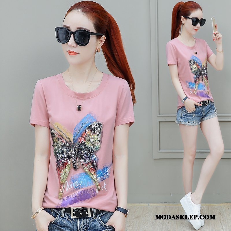 Damskie Koszulki Tanie Podkoszulek T-shirt Krótki Rękaw Slim Fit 2019 Proszek