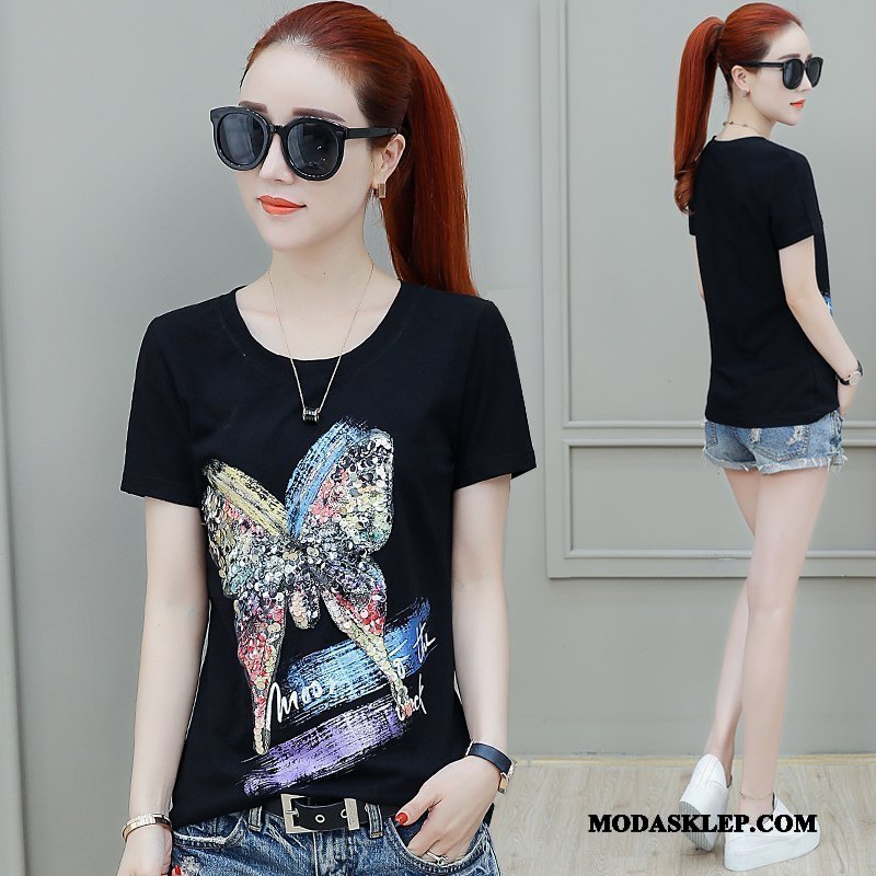Damskie Koszulki Tanie Podkoszulek T-shirt Krótki Rękaw Slim Fit 2019 Proszek
