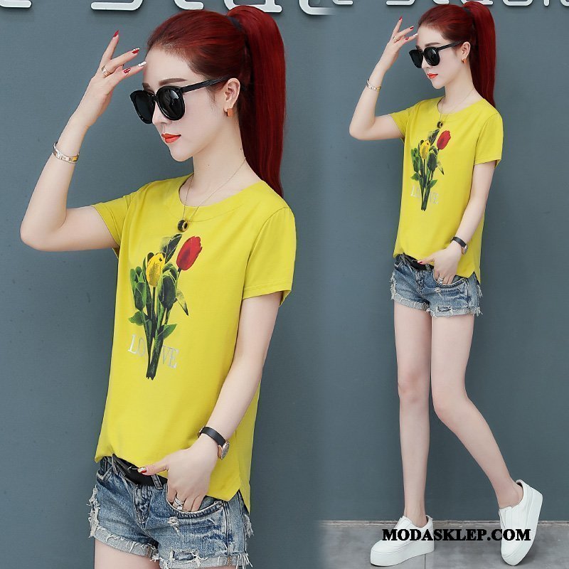Damskie Koszulki Tanie T-shirt Podkoszulek Moda Lato Tendencja Proszek