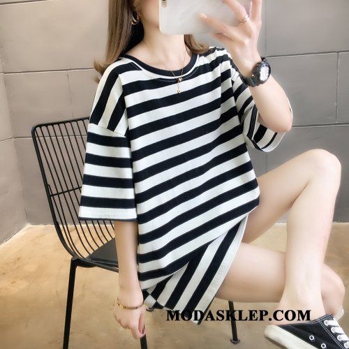 Damskie Koszulki Tanie T-shirt Szerokie Krótki Rękaw Tendencja Lato Niebieski Biały