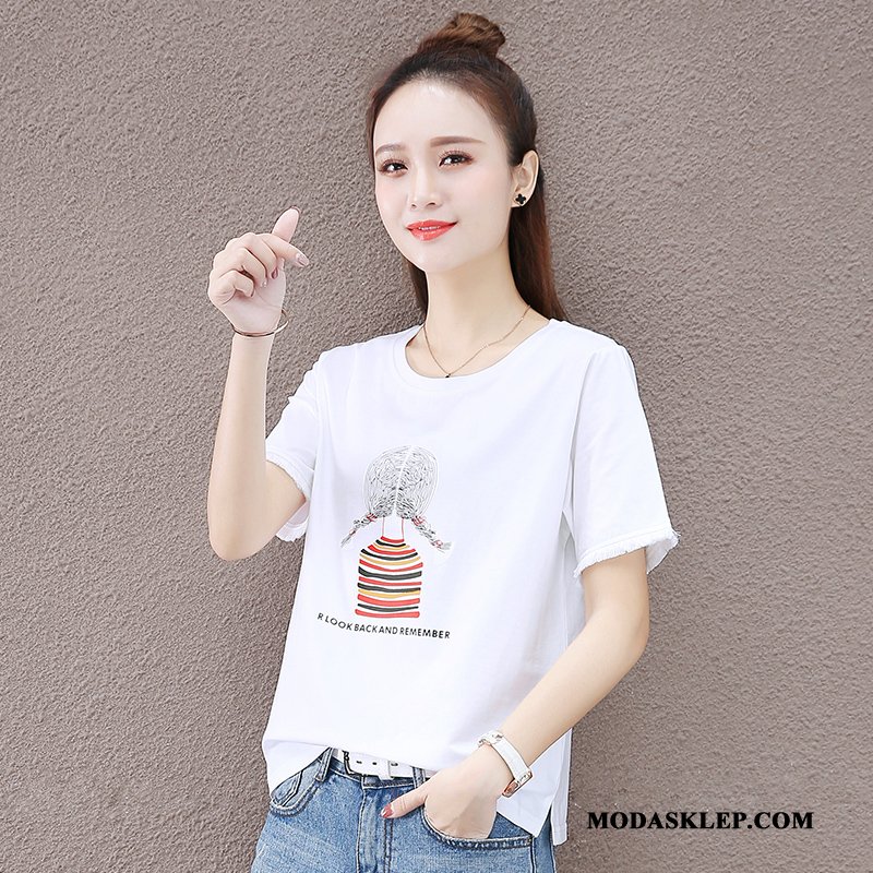 Damskie Koszulki Tanie Wysoki Szerokie Topy Krótki T-shirt Pomarańczowy