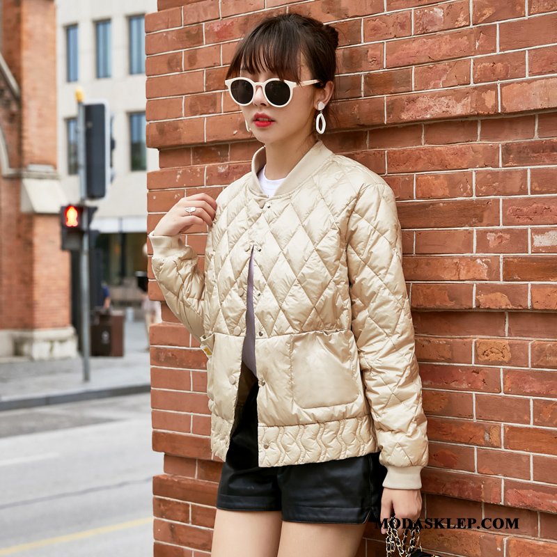 Damskie Kurtka Puchowa Online Eleganckie Casual Długi Rękaw Tendencja Moda Beżowy