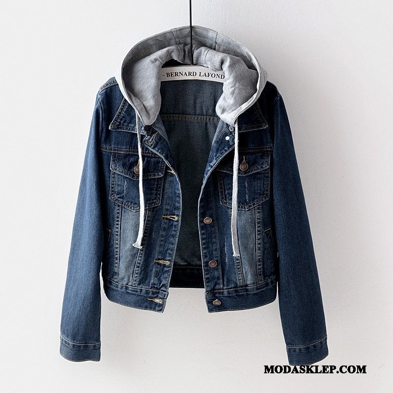 Damskie Kurtki Kup Student Slim Fit Denim 2019 Długi Rękaw Niebieski Jasny