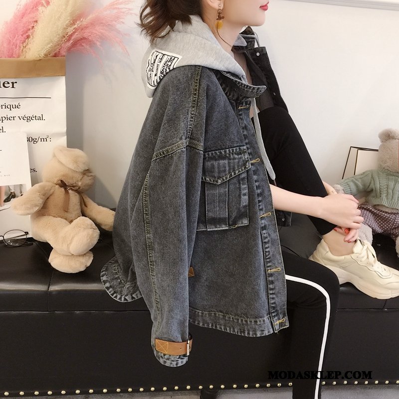 Damskie Kurtki Sklep Tendencja Nowy Jesień Popularny Denim Czarny