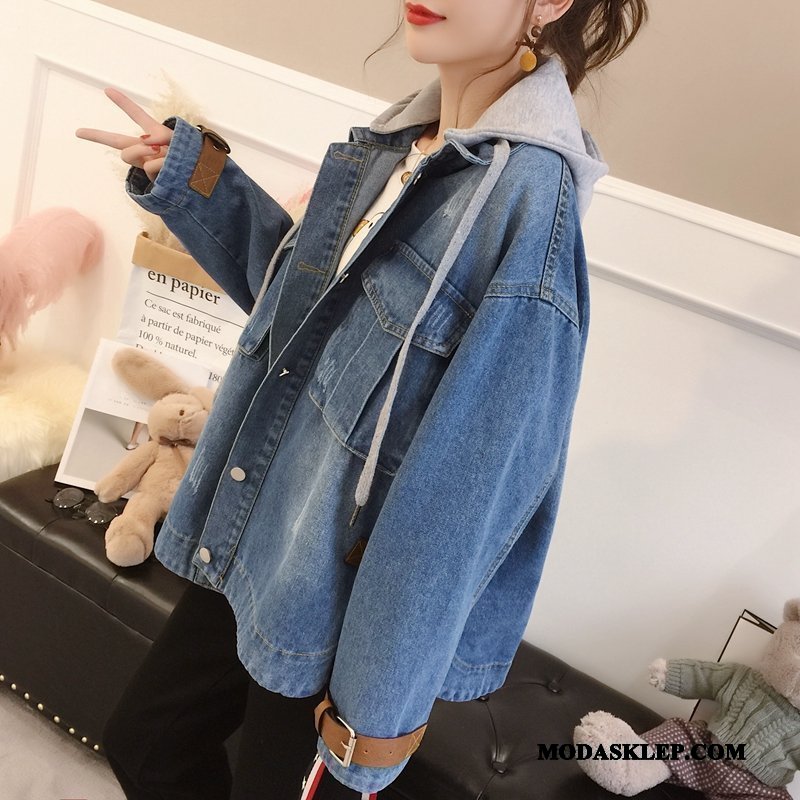 Damskie Kurtki Sklep Tendencja Nowy Jesień Popularny Denim Czarny