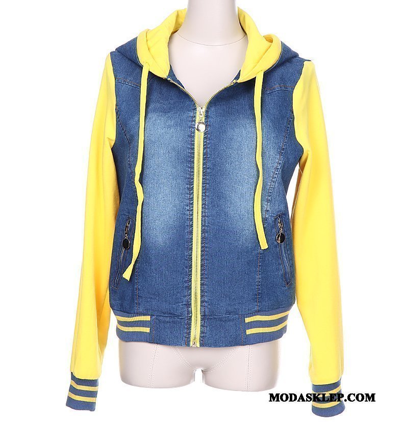 Damskie Kurtki Sprzedam Jesień Krótkie Wiosna Denim Z Kapturem Khaki Ciemno