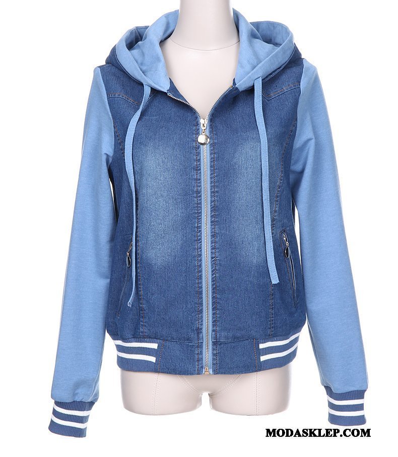 Damskie Kurtki Sprzedam Jesień Krótkie Wiosna Denim Z Kapturem Khaki Ciemno