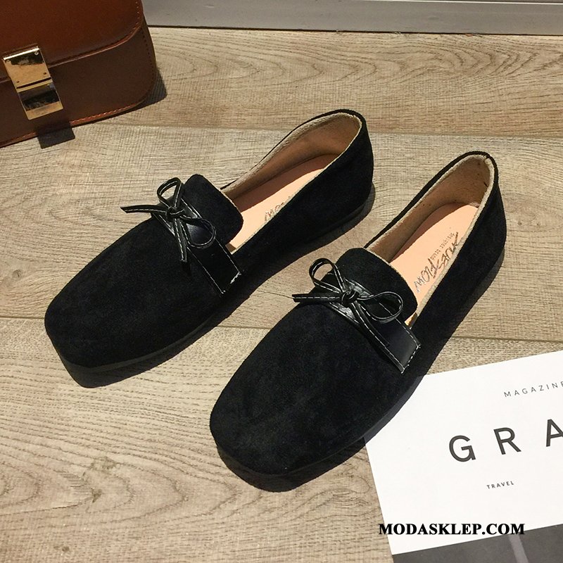 Damskie Mokasyny Online Wiosna Kwadratowa Głowa Casual Slip On Płaskie Czarny