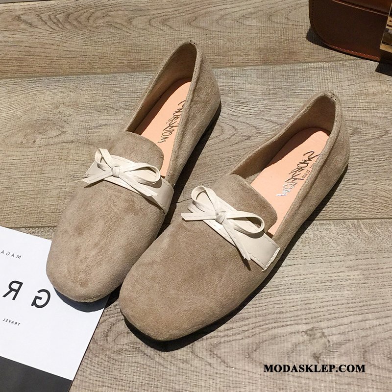 Damskie Mokasyny Online Wiosna Kwadratowa Głowa Casual Slip On Płaskie Czarny