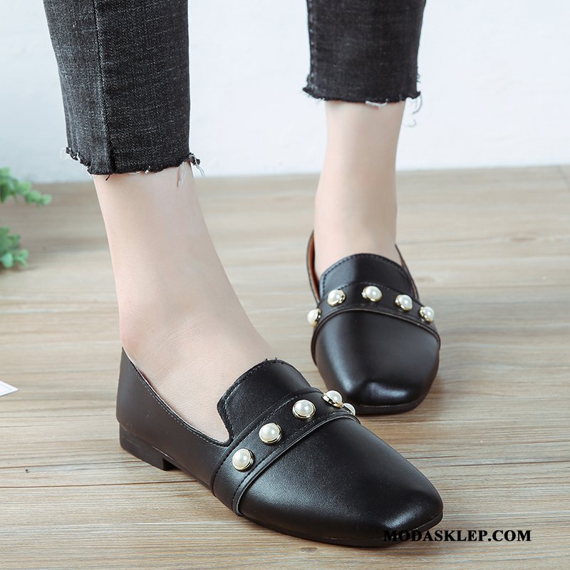 Damskie Mokasyny Sklep Buty Żeglarskie Skórzane Buty Slip On Płaskie Damska Beżowy Biały