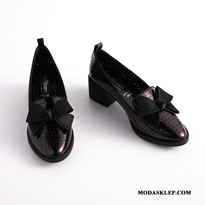 Damskie Mokasyny Sklep Loafers Buty Brytyjski Szpiczaste Muszka Brązowy