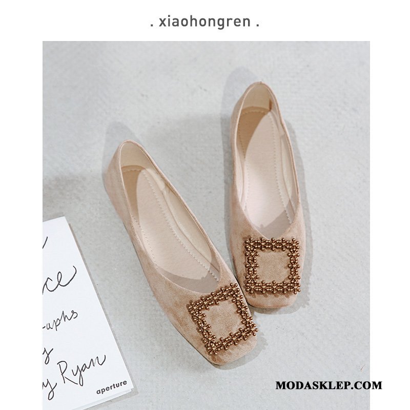 Damskie Mokasyny Tanie Wiosna Buty Żeglarskie Płaskie Slip On Kwadratowa Głowa Jasny Czerwony