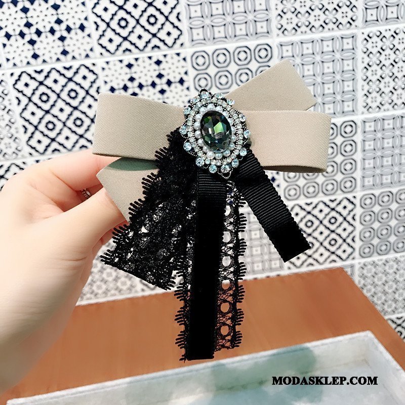 Damskie Muszka Tanie Rhinestone Koronka Vintage Kołnierz Kwiatowy Broszka Czarny