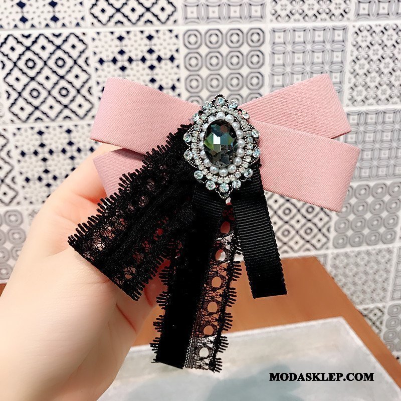 Damskie Muszka Tanie Rhinestone Koronka Vintage Kołnierz Kwiatowy Broszka Czarny