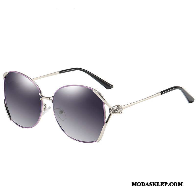 Damskie Okulary Przeciwsłoneczne Tanie Damska Okrągła Twarz Dla Kierowców Eleganckie Trendy Fioletowy Czarny
