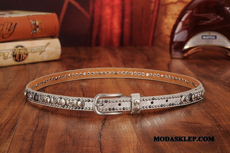 Damskie Paski Dyskont Dżinsy Vintage Rhinestone Nity Moda Czarny