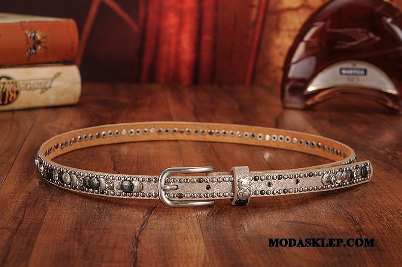 Damskie Paski Dyskont Dżinsy Vintage Rhinestone Nity Moda Czarny