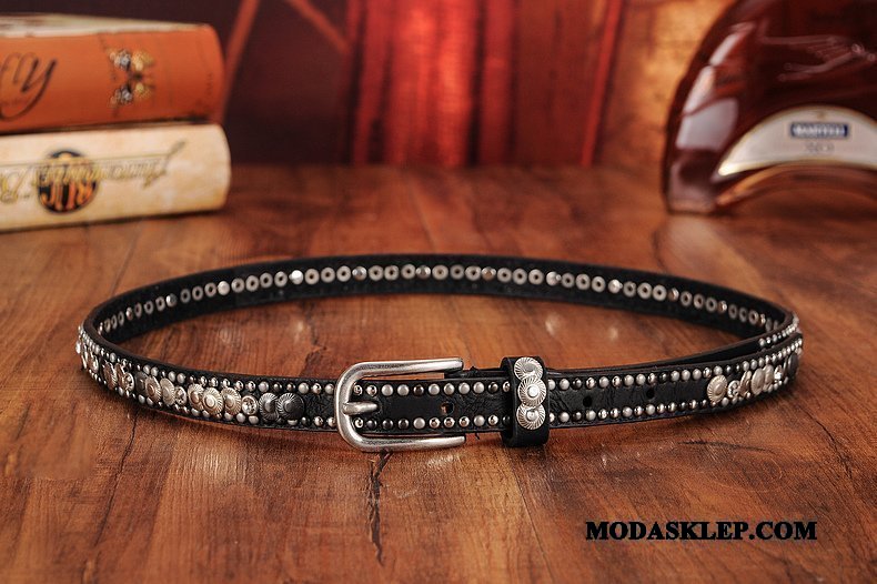 Damskie Paski Dyskont Dżinsy Vintage Rhinestone Nity Moda Czarny