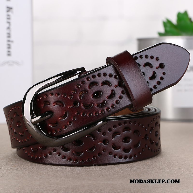 Damskie Paski Sklep Skóra Bydlęca Koronka Moda Trendy Pure Czarny