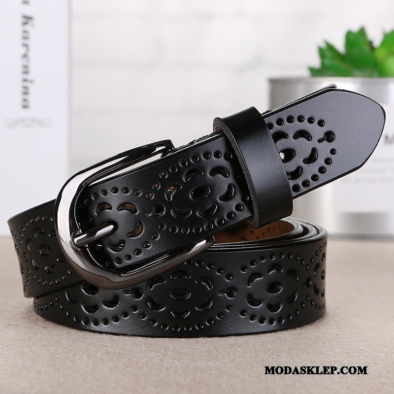 Damskie Paski Sklep Skóra Bydlęca Koronka Moda Trendy Pure Czarny