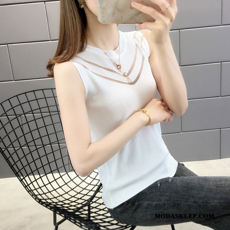 Damskie Podkoszulki Kup Topy Krótki Lodowy Jedwab Slim Fit Cienkie Czarny
