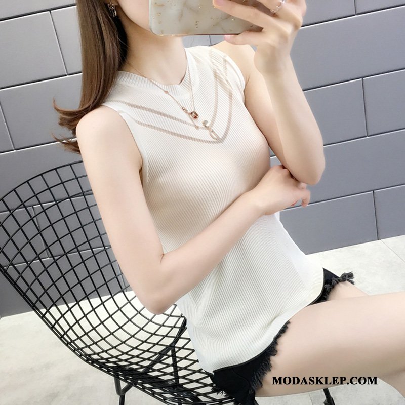 Damskie Podkoszulki Kup Topy Krótki Lodowy Jedwab Slim Fit Cienkie Czarny