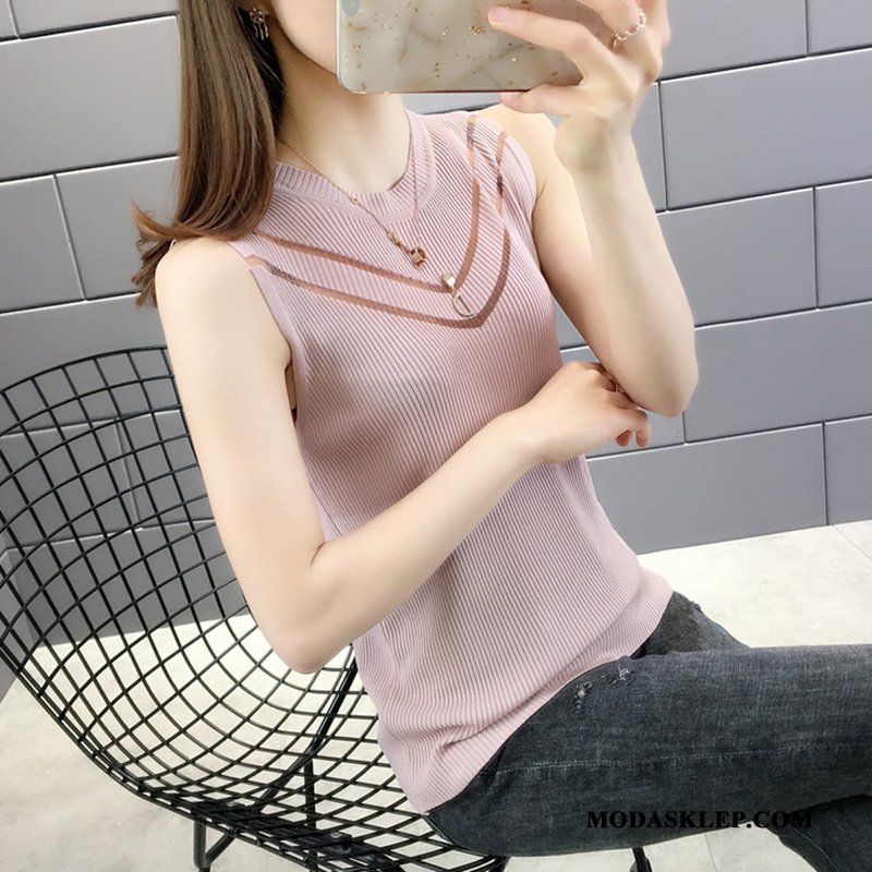 Damskie Podkoszulki Kup Topy Krótki Lodowy Jedwab Slim Fit Cienkie Czarny