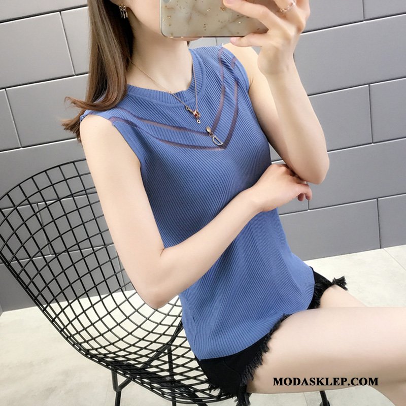 Damskie Podkoszulki Kup Topy Krótki Lodowy Jedwab Slim Fit Cienkie Czarny
