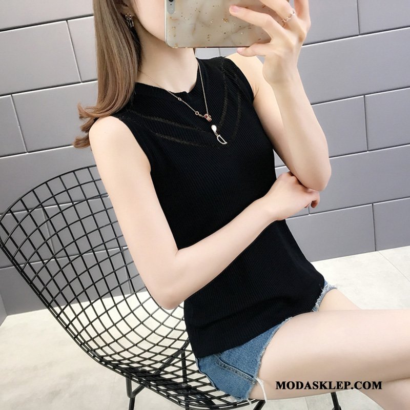 Damskie Podkoszulki Kup Topy Krótki Lodowy Jedwab Slim Fit Cienkie Czarny
