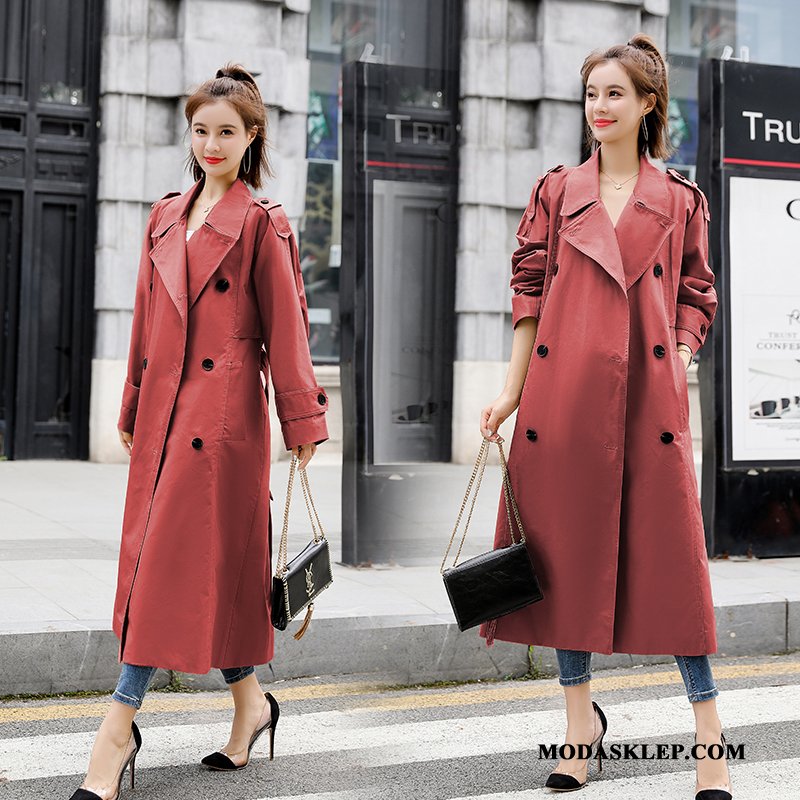 Damskie Prochowiec Kupię Slim Fit Moda Kieszenie 2019 Długi Rękaw Khaki Ciemno
