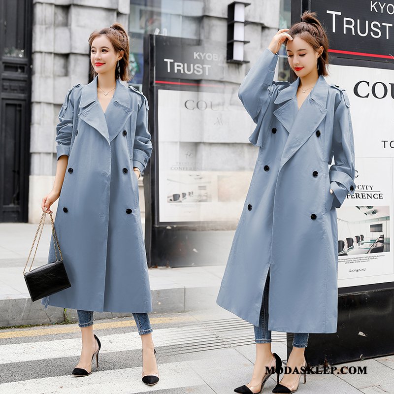 Damskie Prochowiec Kupię Slim Fit Moda Kieszenie 2019 Długi Rękaw Khaki Ciemno