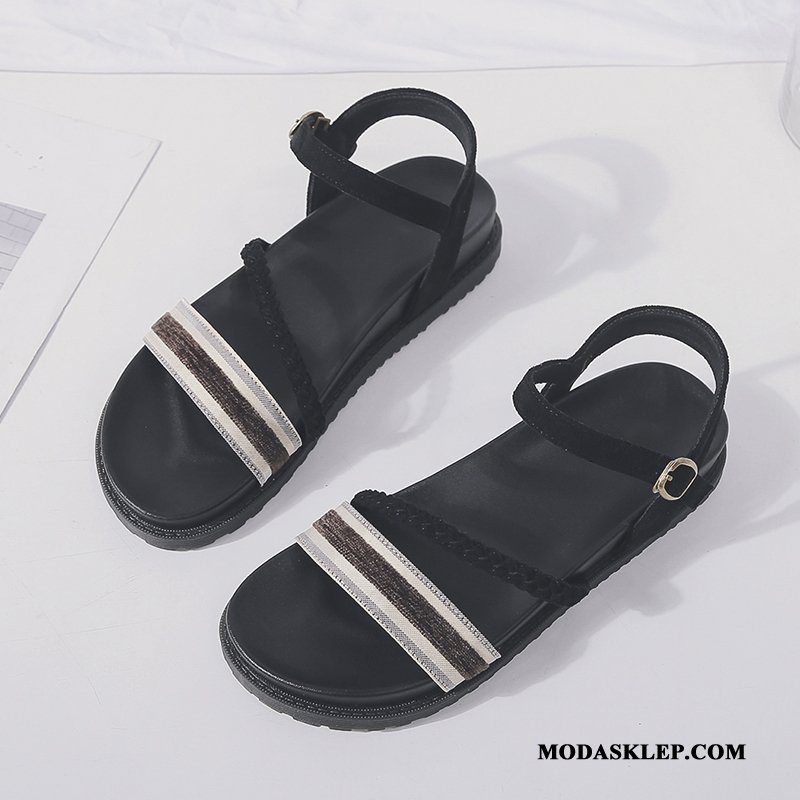 Damskie Sandały Na Sprzedaż Casual Open Toe Buty Płaskie Lato Czarny